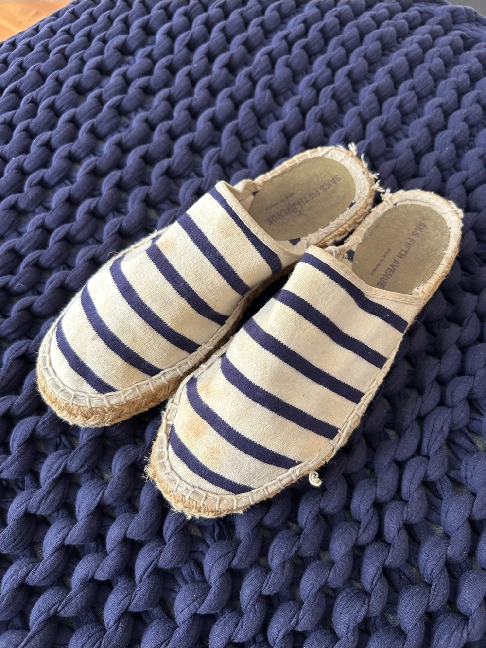 Saks Fifth Avenue Navy and Cream Striped Espadrille Slip-On Shoes